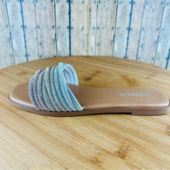 Soda Shoes - Soda Women's Tan and Silver Slide Sandals
